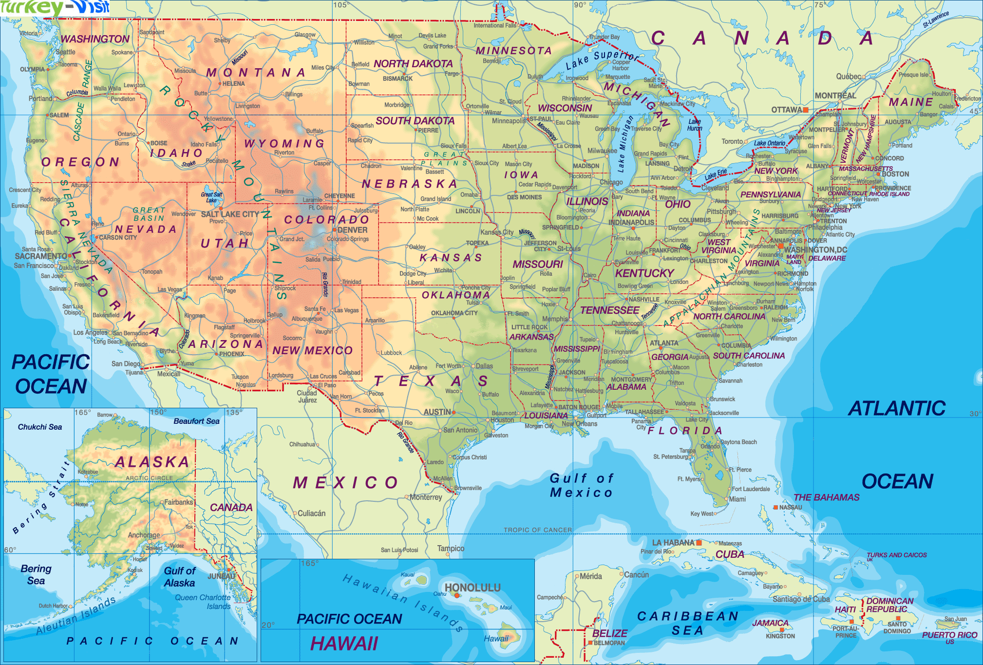 etats unis carte physique b