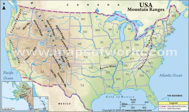 etats unis montagne carte