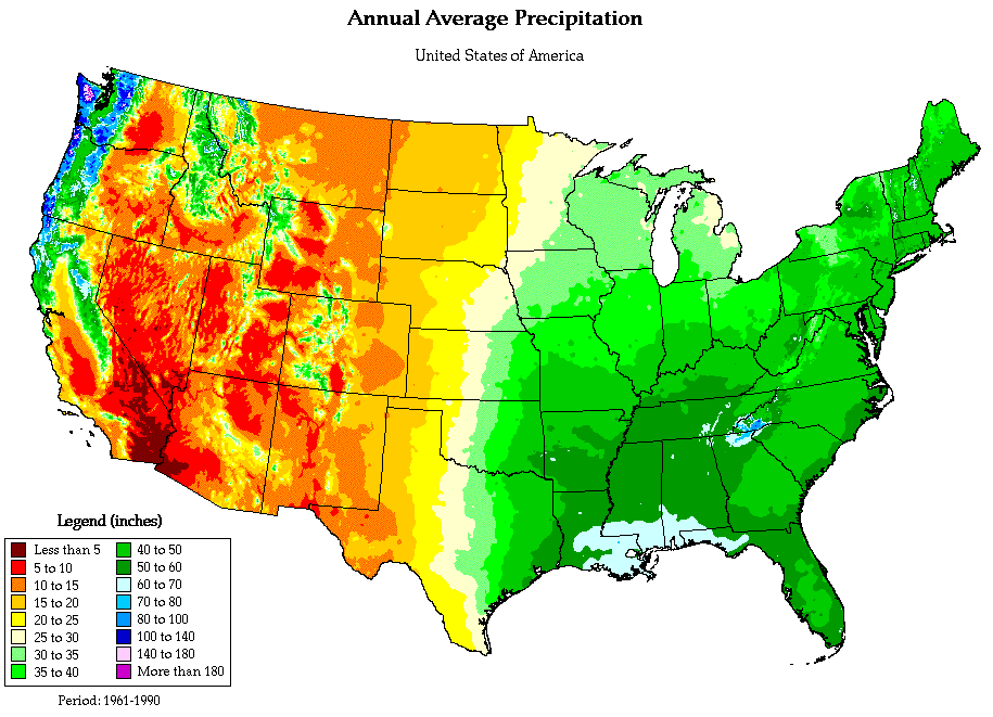 etats unis precipitation carte