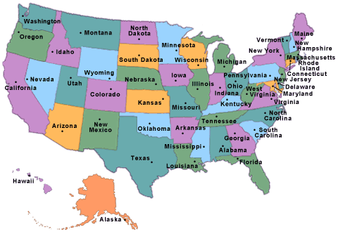 usa etats regions carte