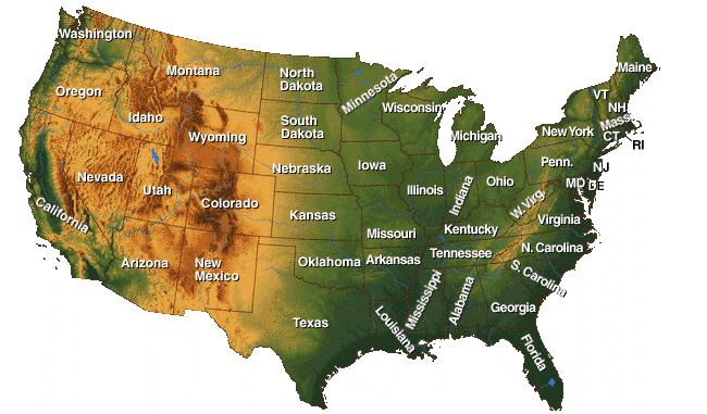 usa physique carte