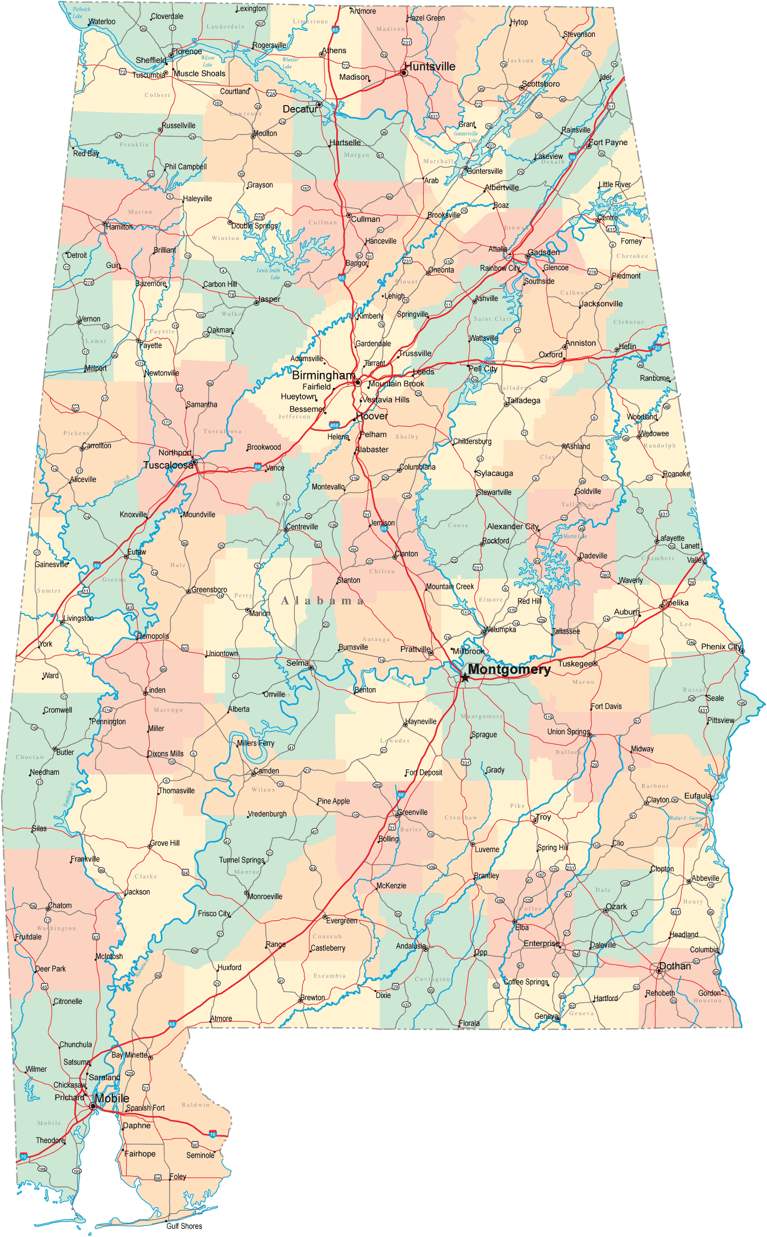 politique carte de alabama