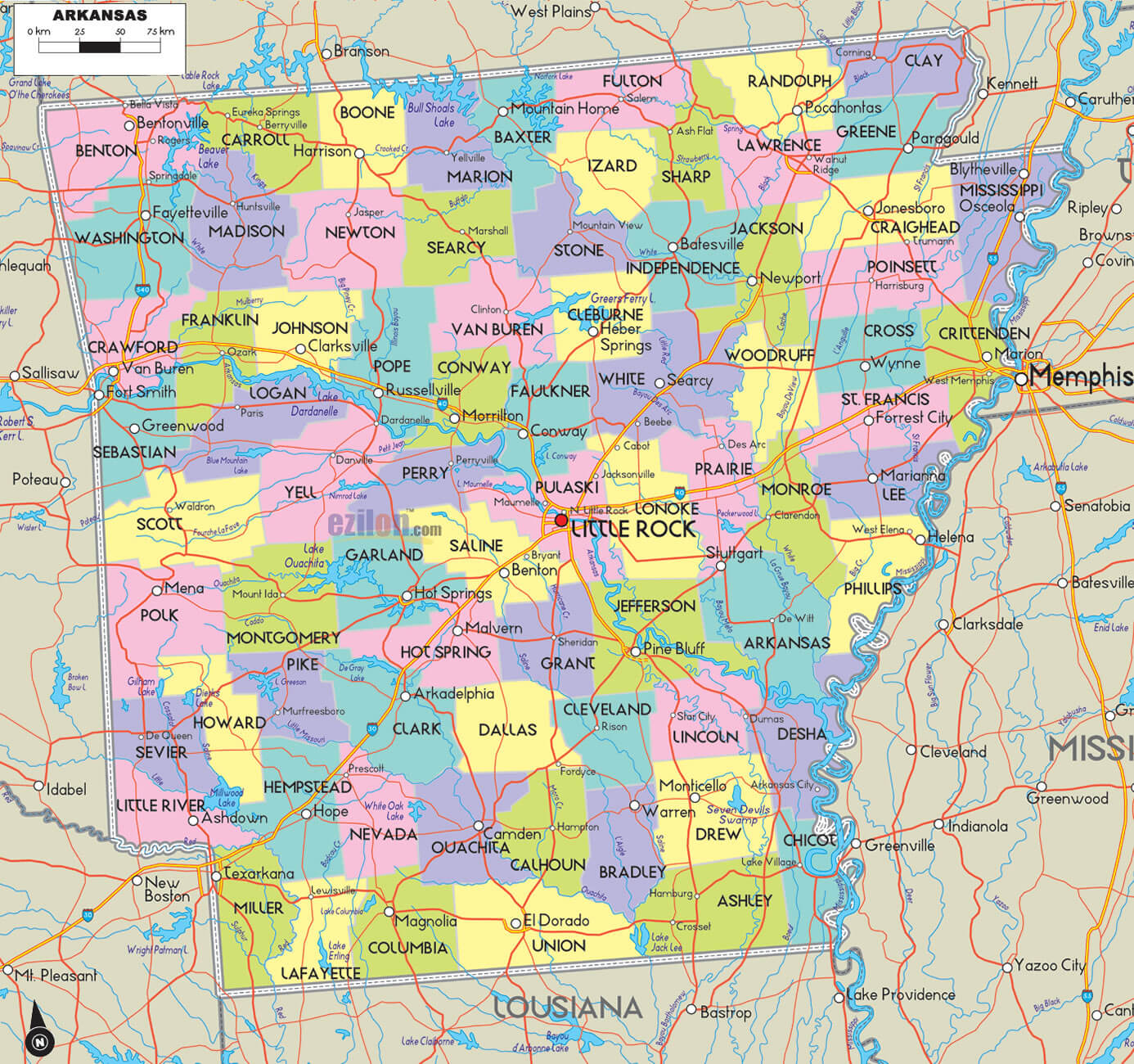 arkansas comtes route carte eua