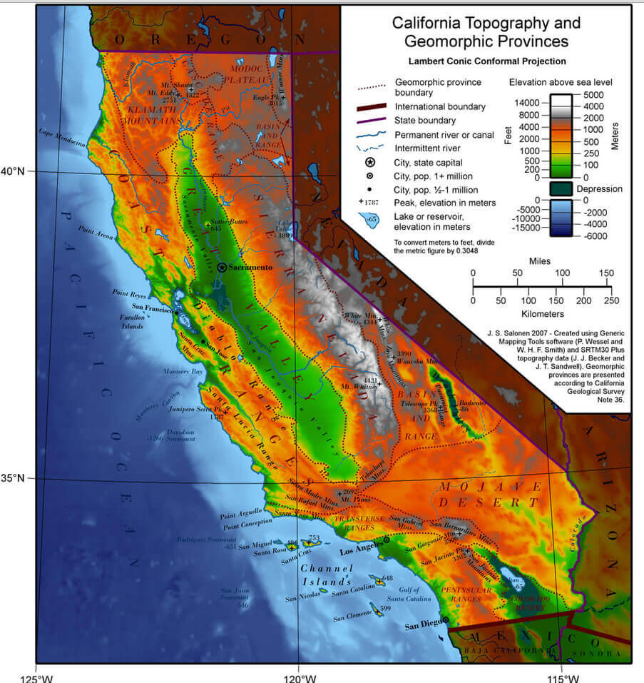 topographique carte de californie