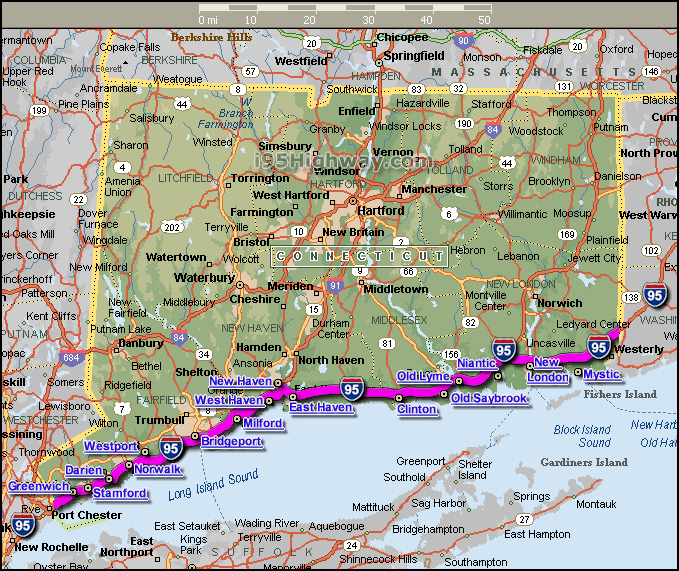 entre etats 95 connecticut carte