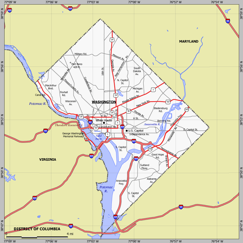 Washington quartier du Columbia carte