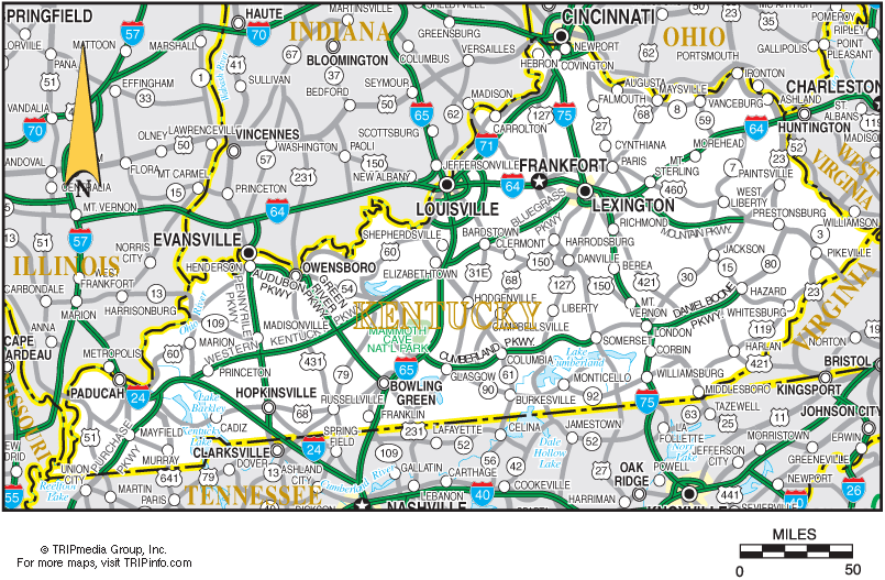 villes carte du kentucky