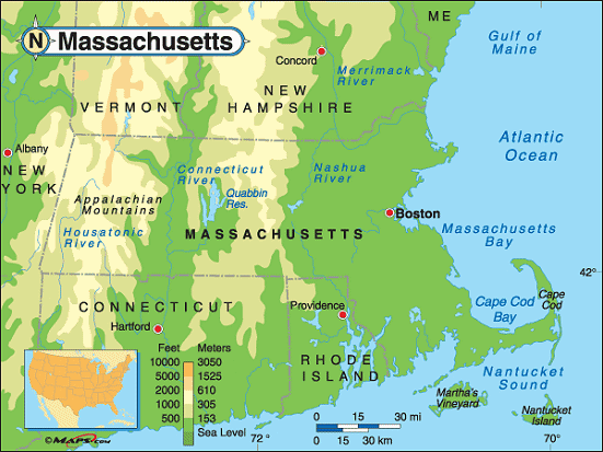 massachusetts physique carte