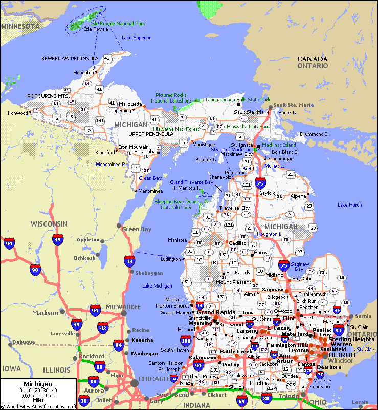 route carte du michigan