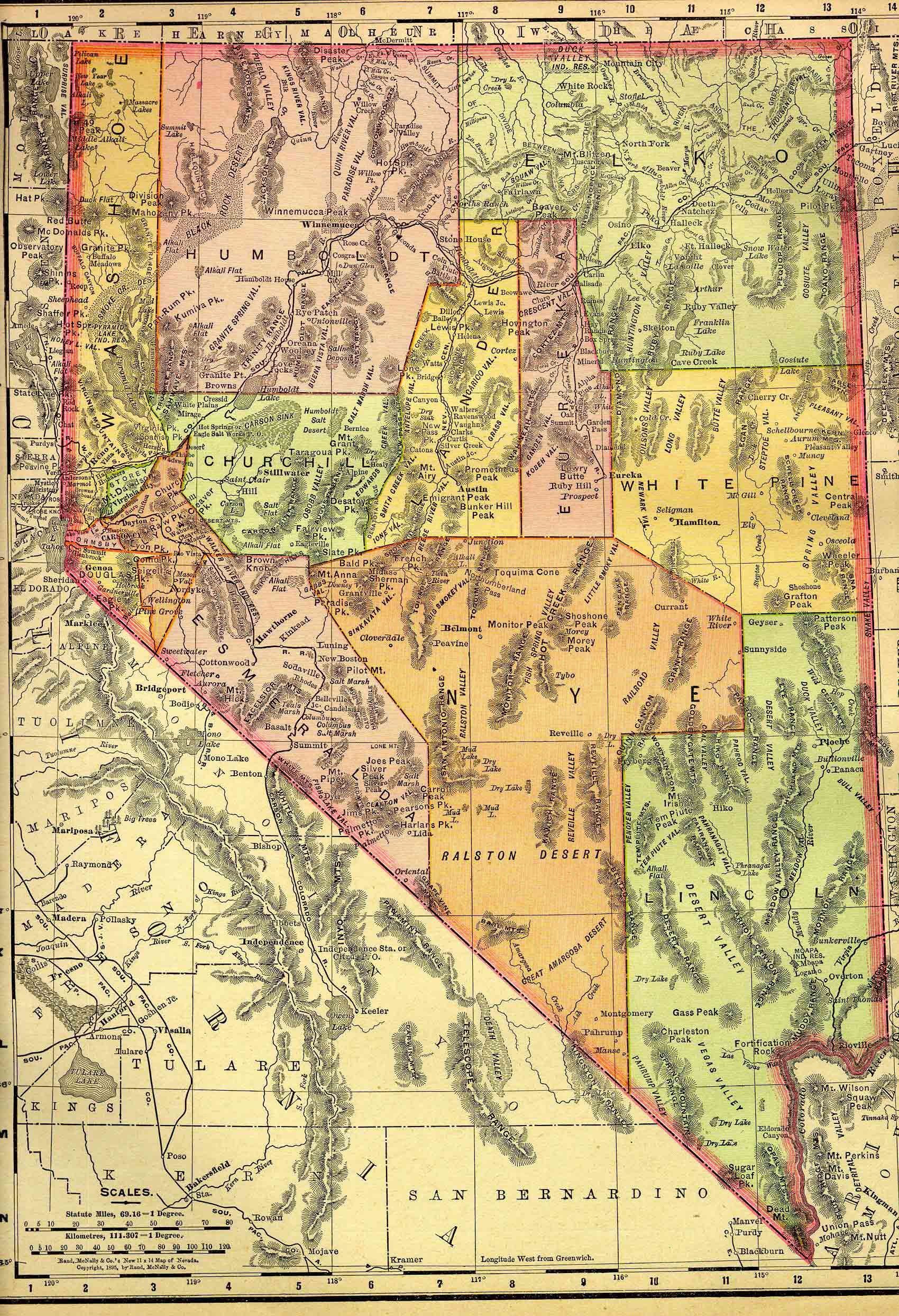 nevada historique carte 1895