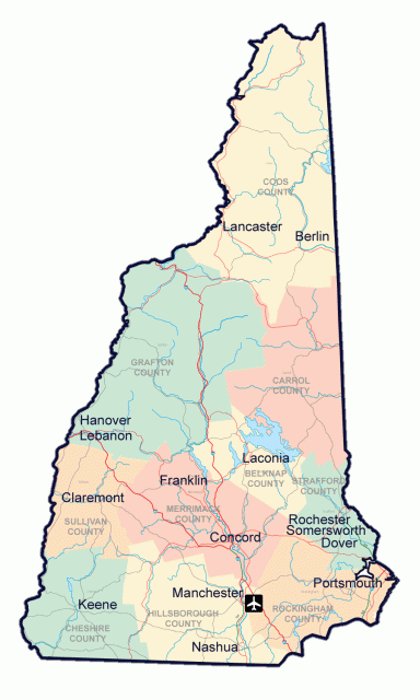 new hampshire ville carte