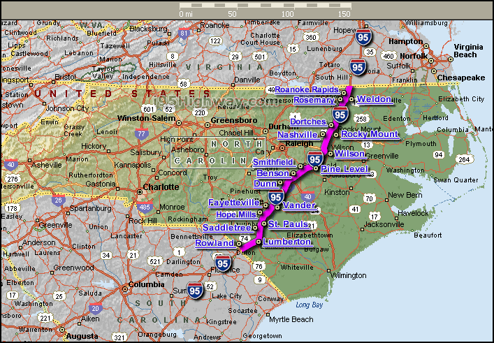 interetat 95 nord carolina carte