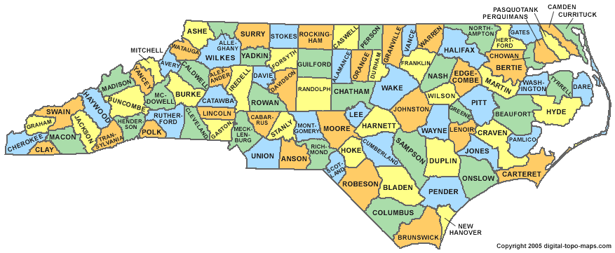 nord carolina comte carte