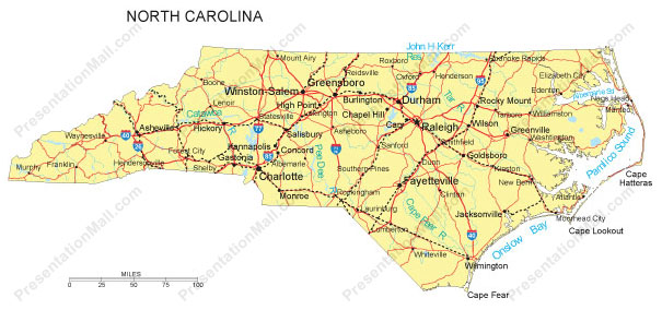 nord carolina physique carte