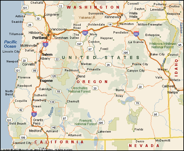 oregon etat itineraire carte