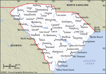 sud carolina villes carte