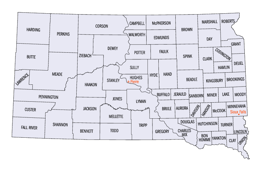 sud dakota comtes carte