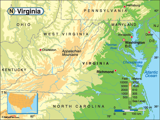 virginia physique carte