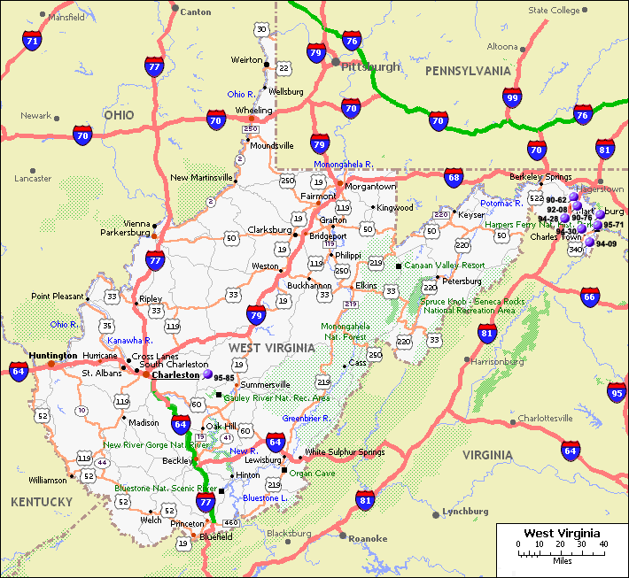 west virginia itineraire carte