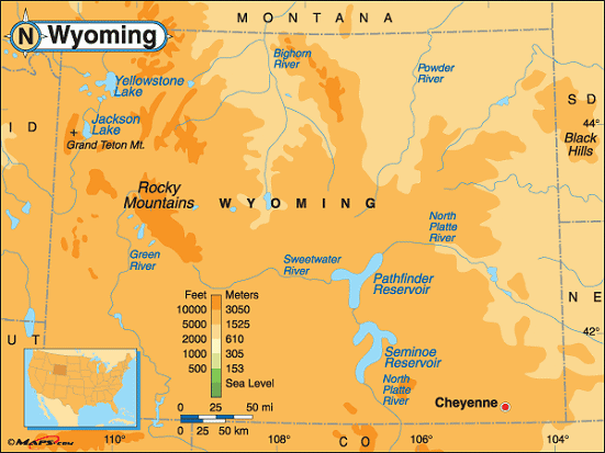 wyoming elevation carte