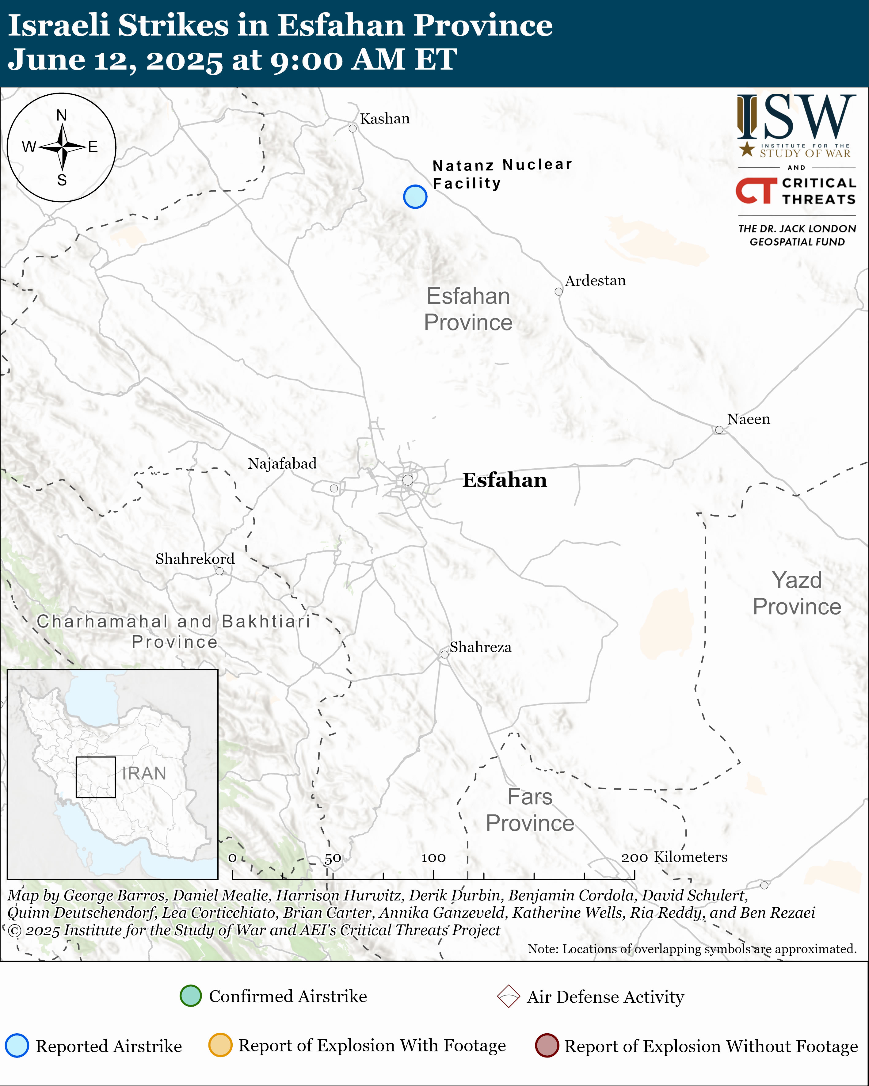 Carte des frappes israéliennes à Ispahan