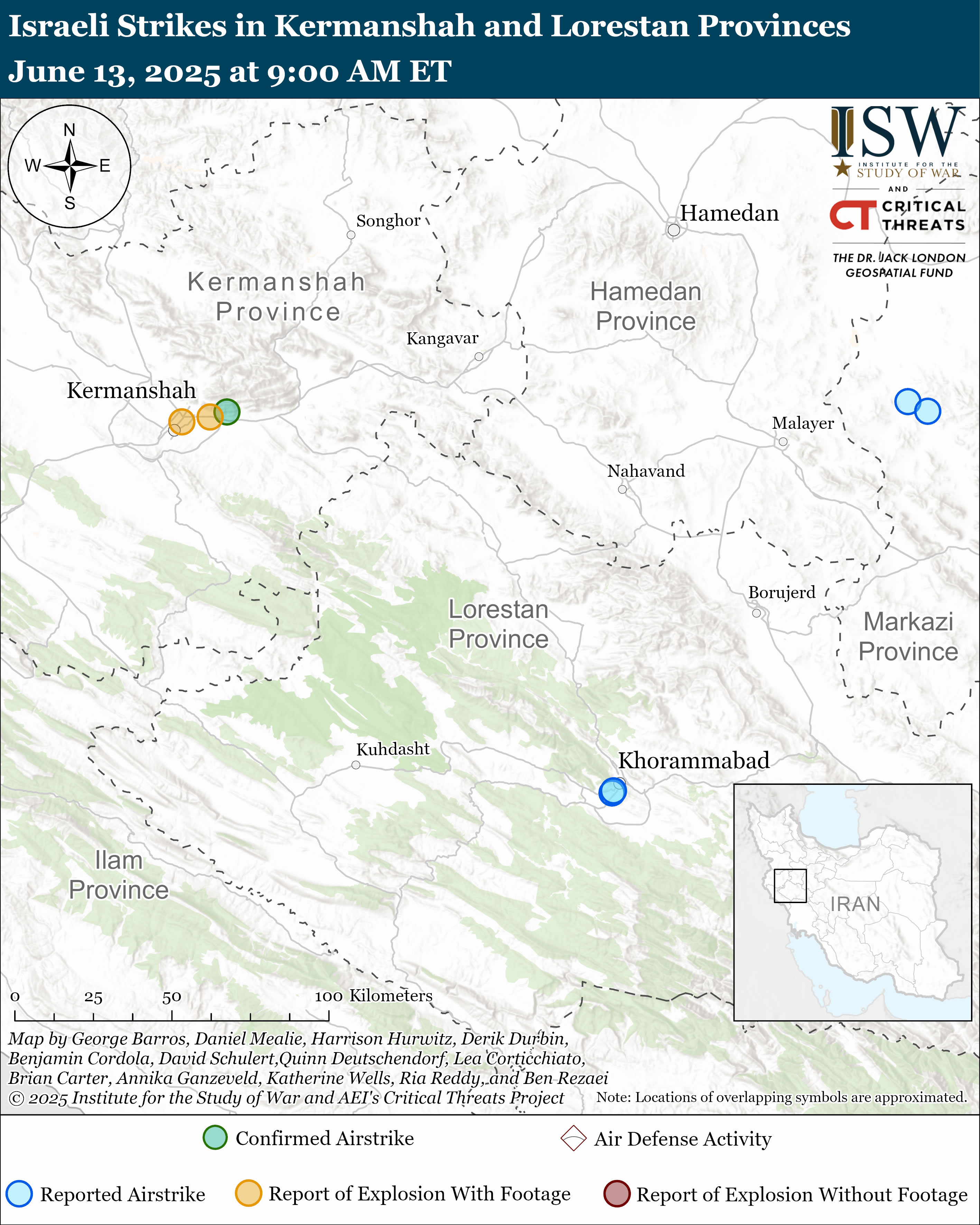 Carte des frappes israéliennes à Kermanshah