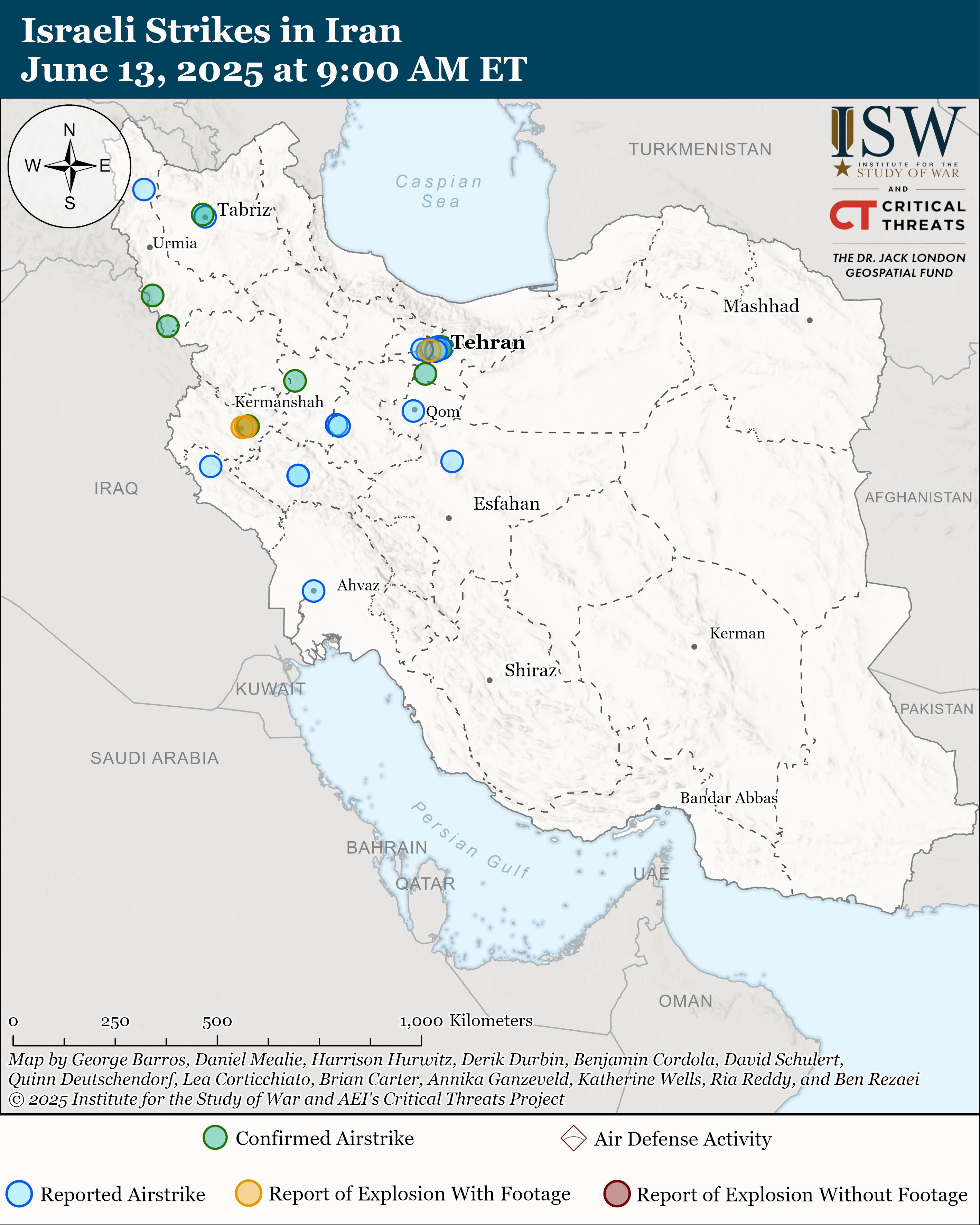 Carte des frappes israéliennes en Iran Juin 2025