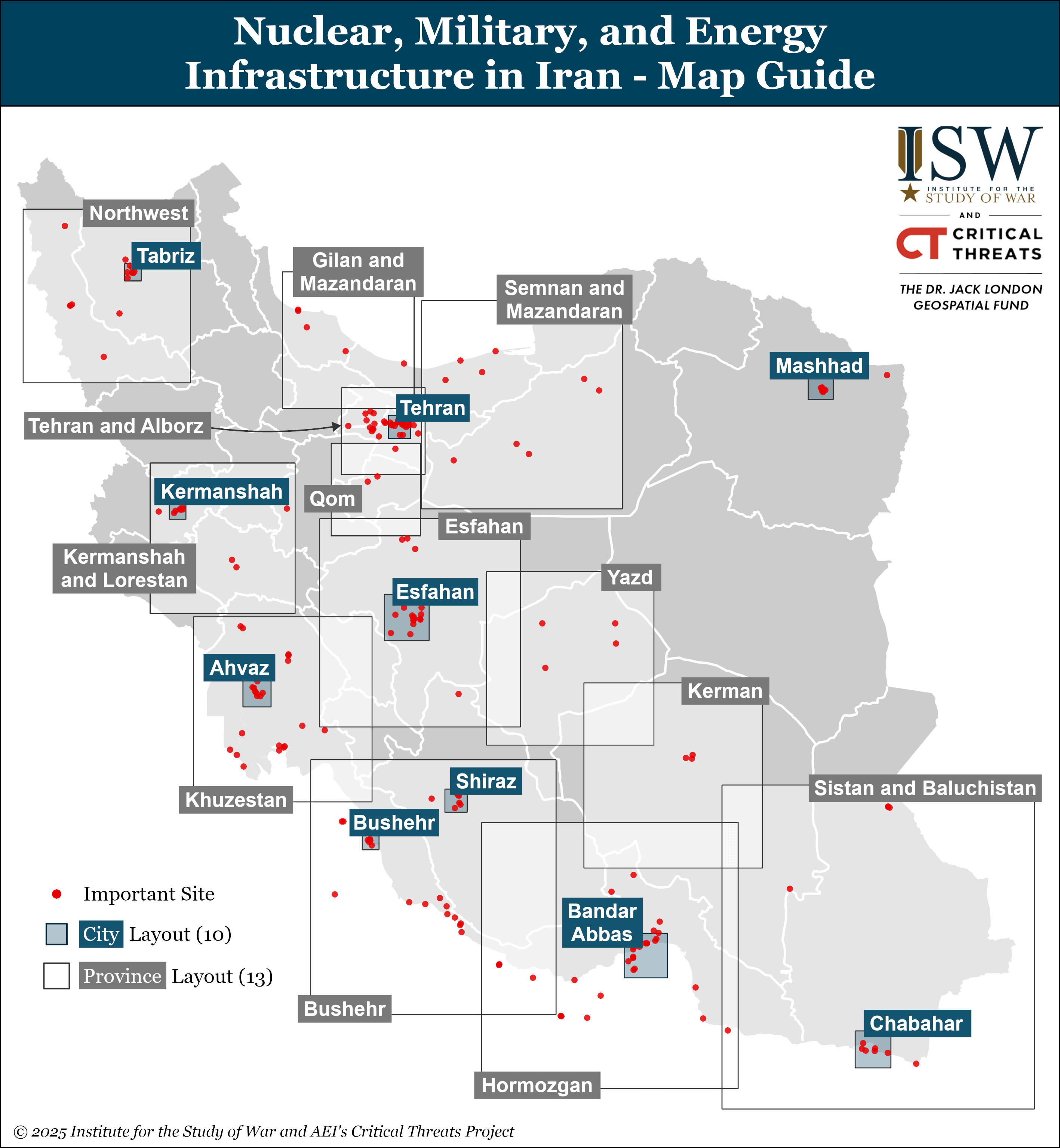Carte des installations nucléaires militaires en Iran