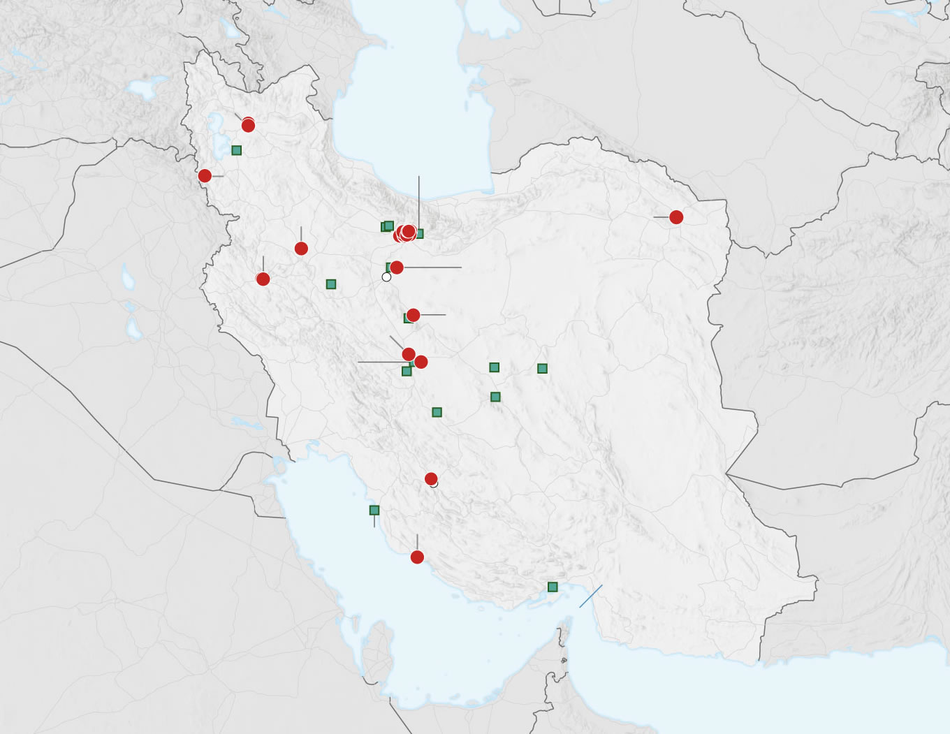 Carte des lieux des frappes en Iran
