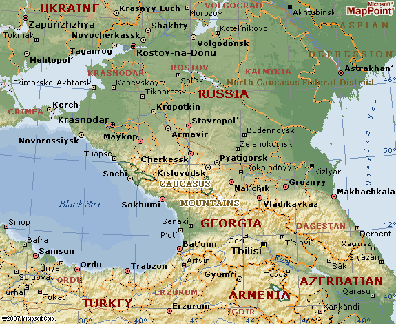 Abkhazie carte Caucase montagnes