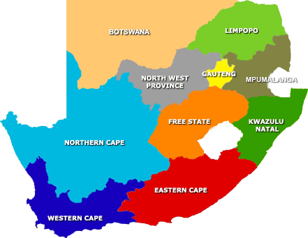 regions carte sud afrique