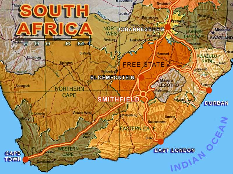 sud afrique physique carte