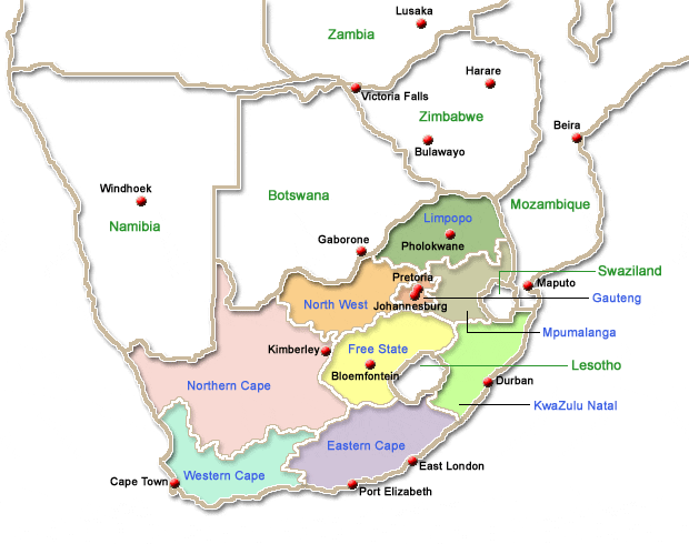sud afrique carte limites