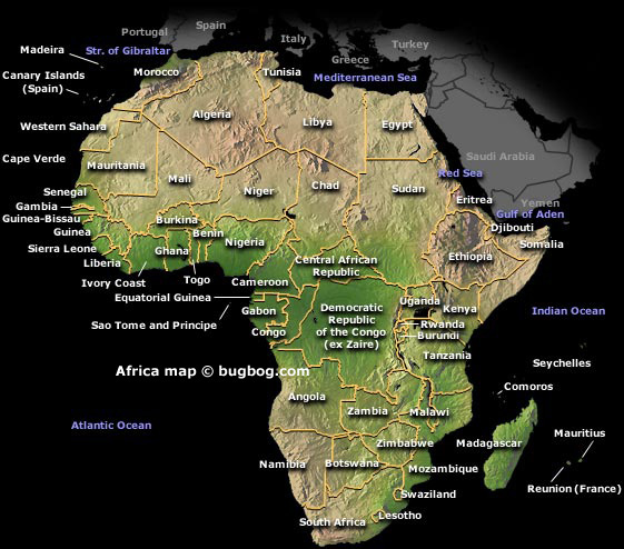 afrique physique carte