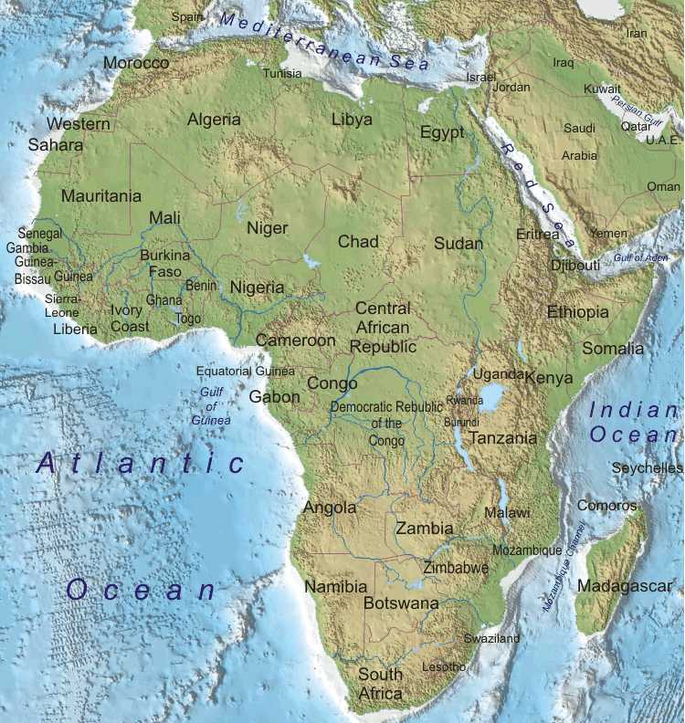 physique carte du afrique