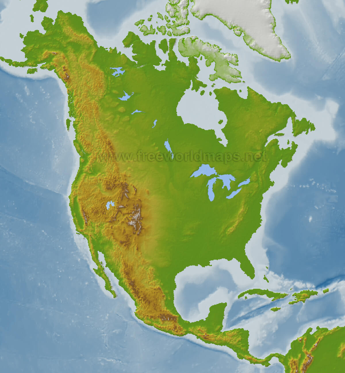 amerique du nord physique vide carte