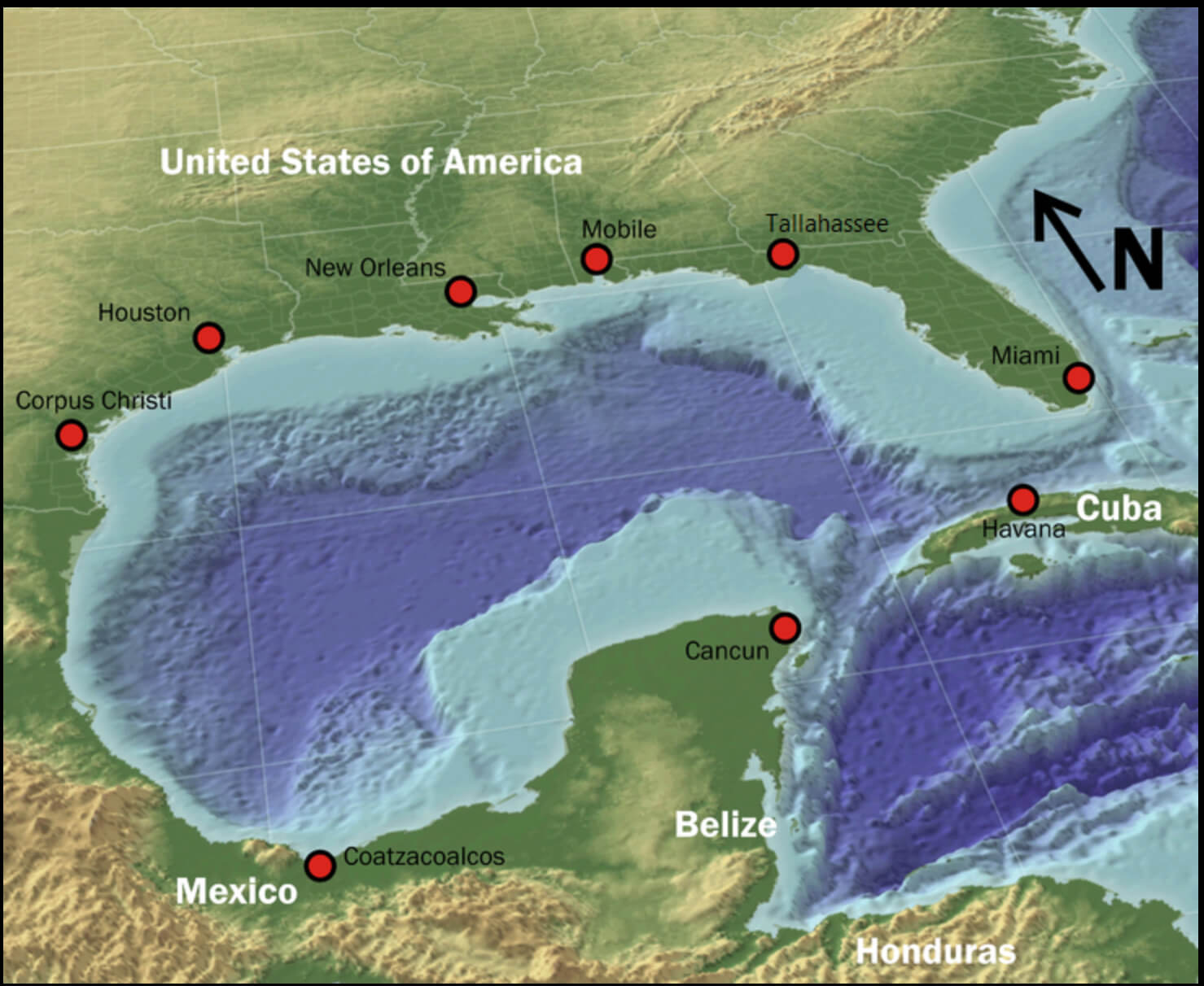 Carte du Golfe du Mexique avec USA