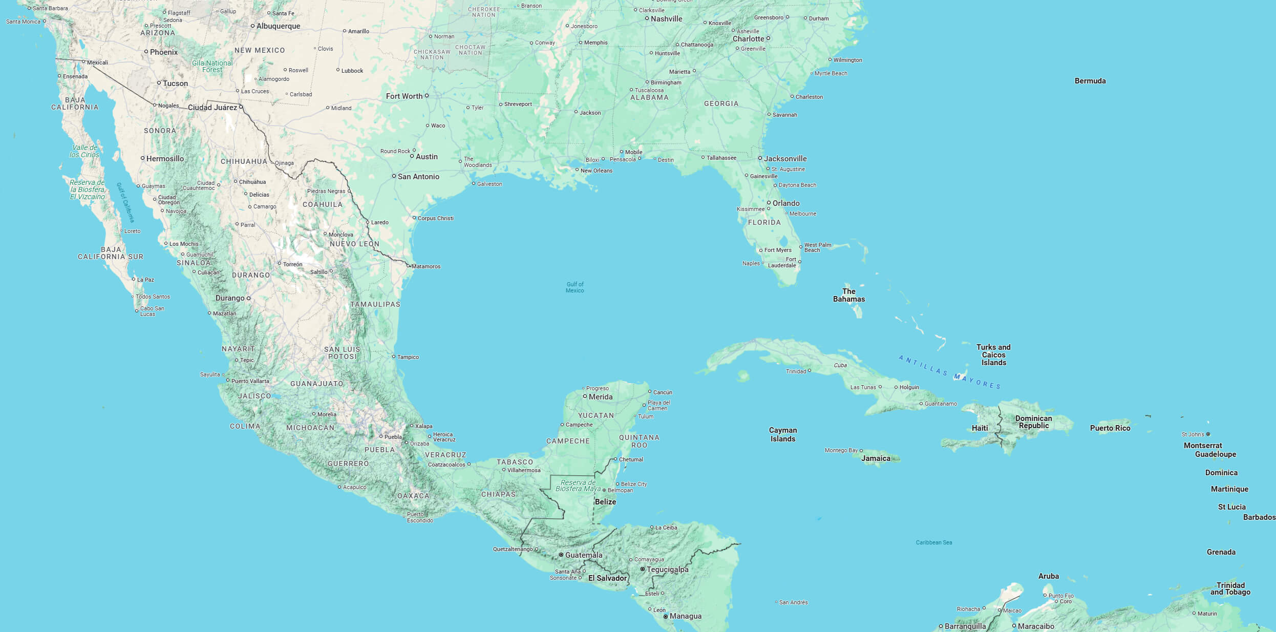 Carte du relief du Golfe du Mexique