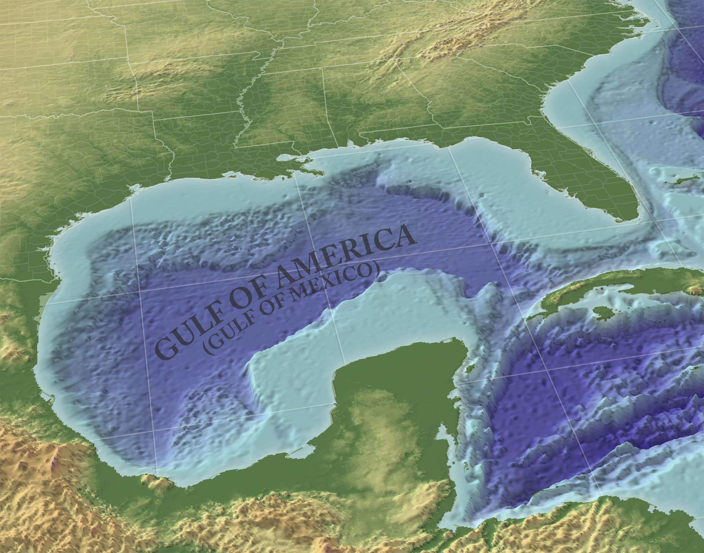 Carte en perspective 3D du Golfe du Mexique