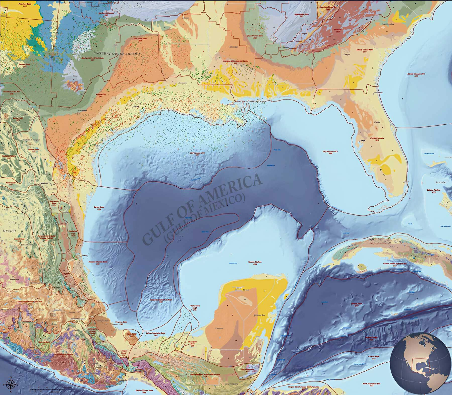 Carte géologique du Golfe du Mexique – champs de pétrole et de gaz