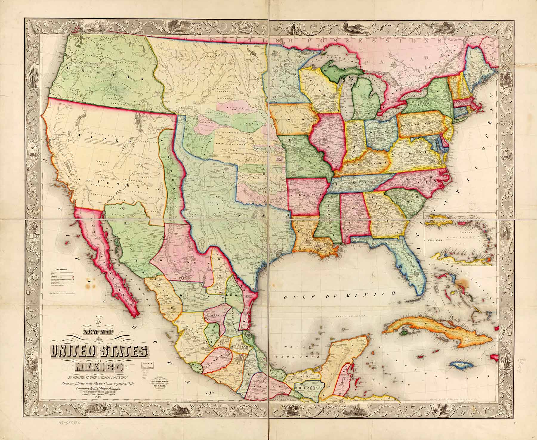 Carte historique de 1847 des États-Unis et du Mexique – Golfe d'Amérique