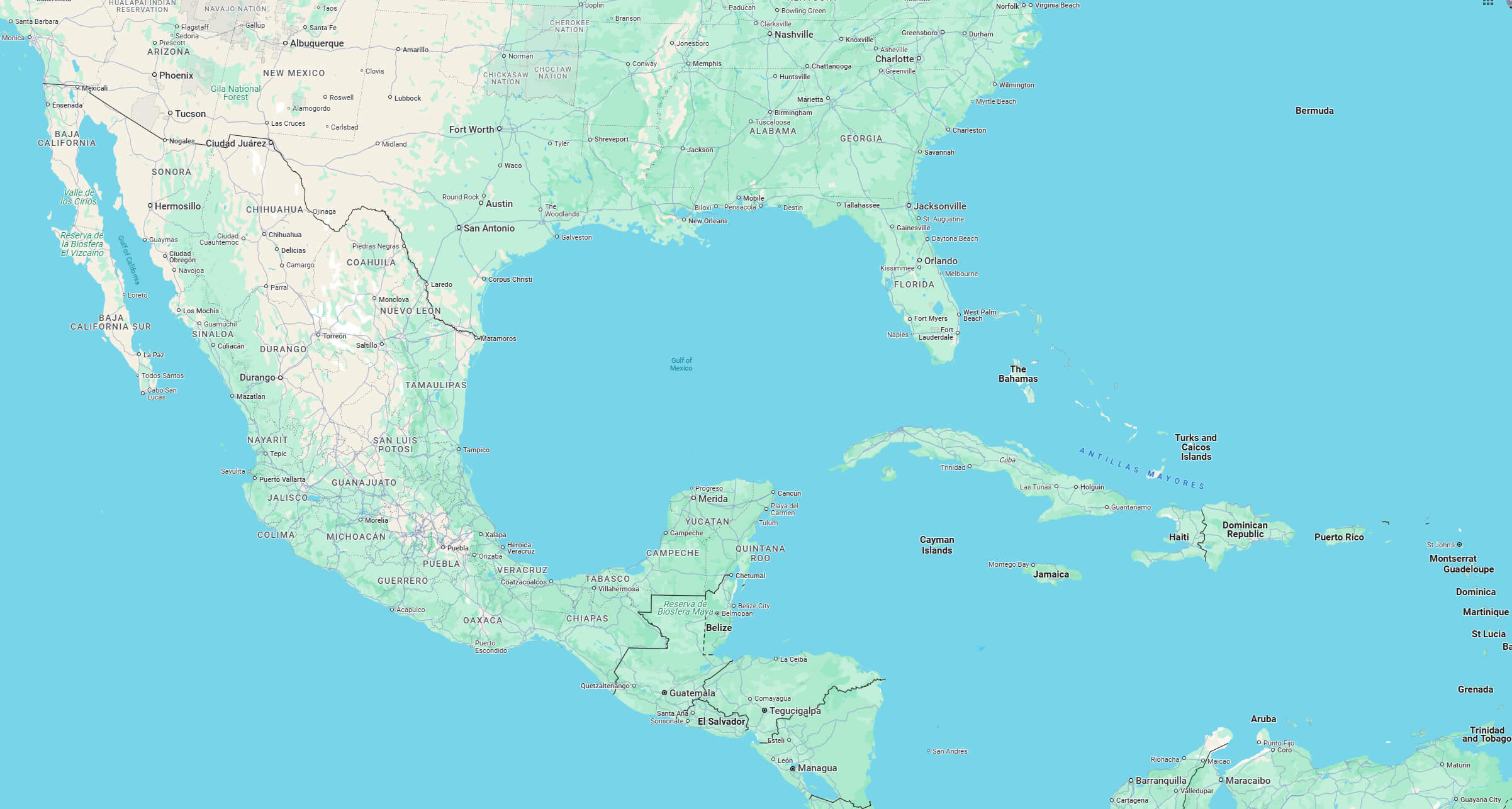 Carte politique des états unis et du mexique avec Golfe du Mexique