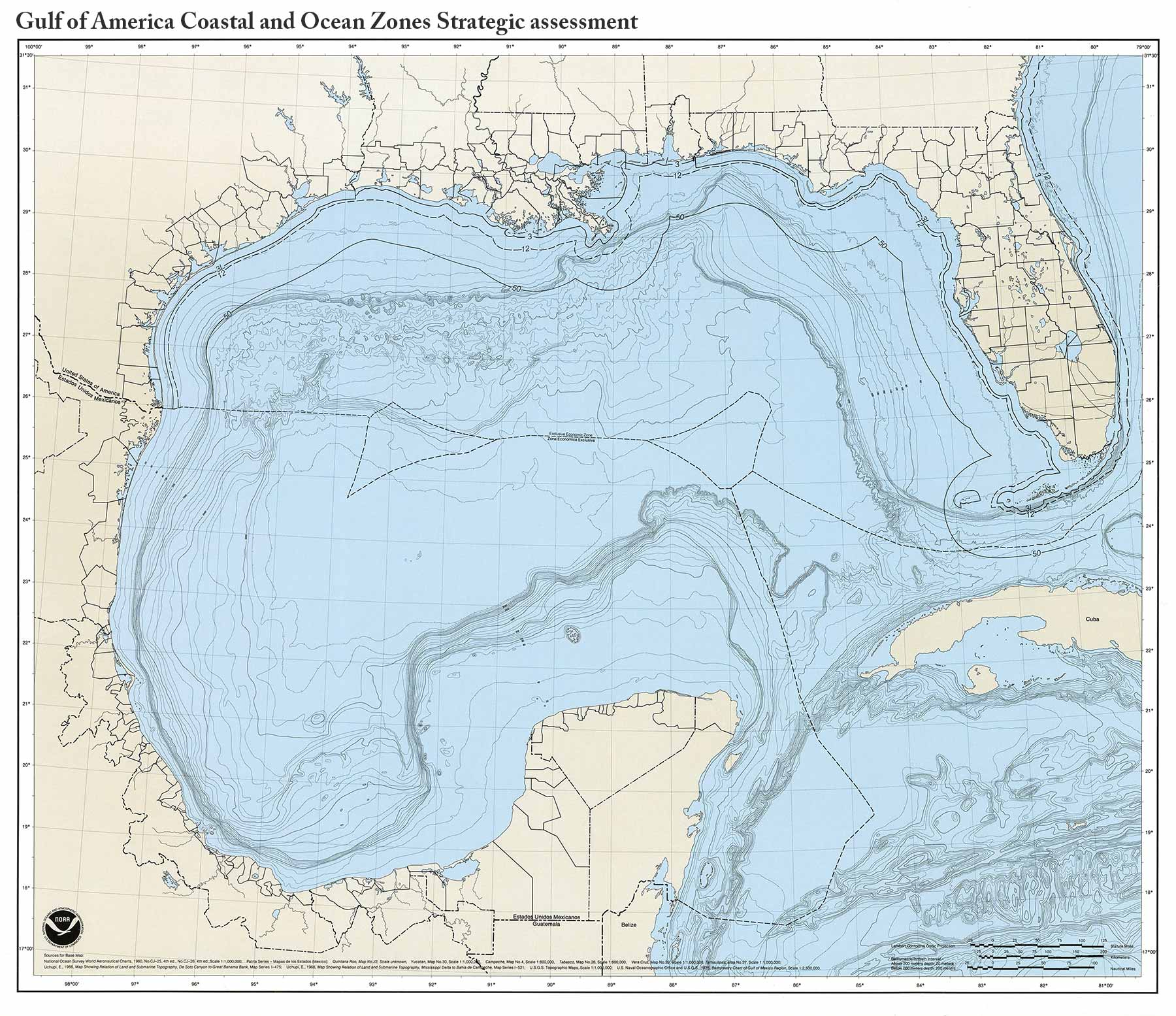 Carte politique et zones maritime du Golfe du Mexique