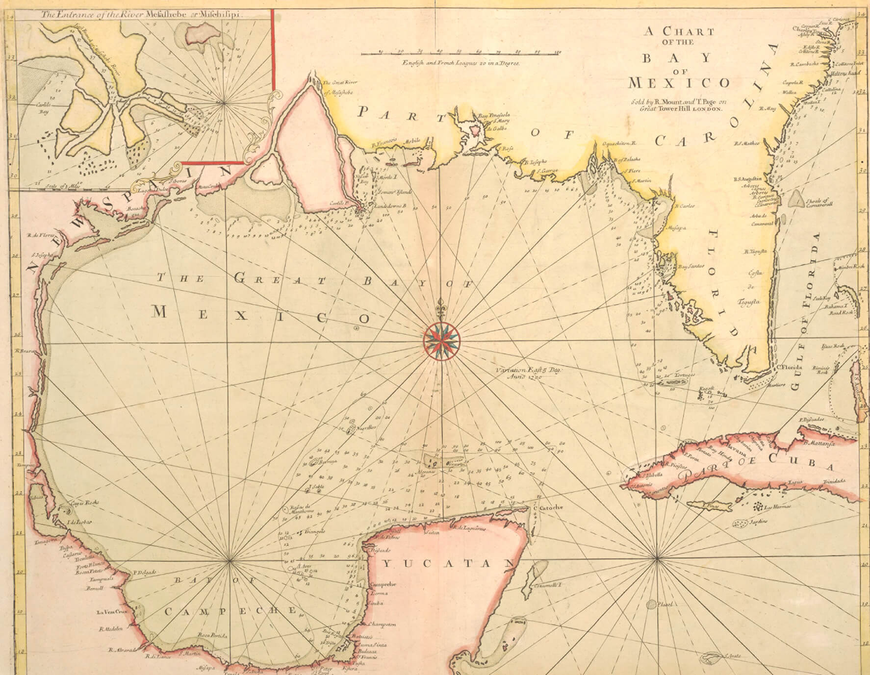 Grande carte de la baie du mexique 1700