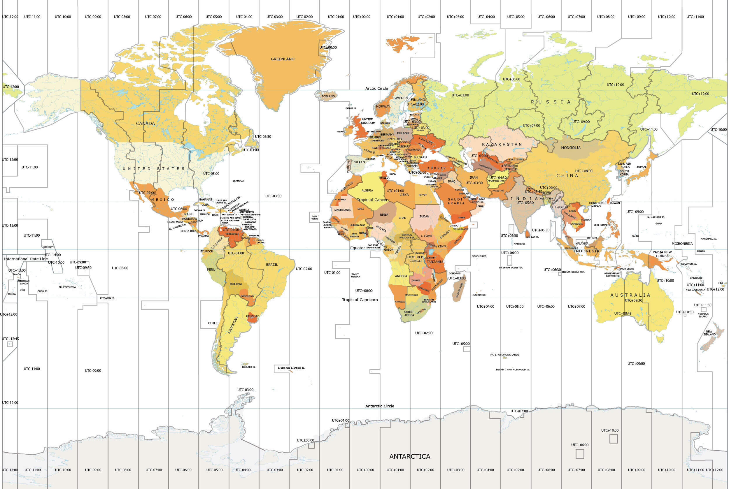 Carte mondiale fuseaux horaires avec Amerique du Nord