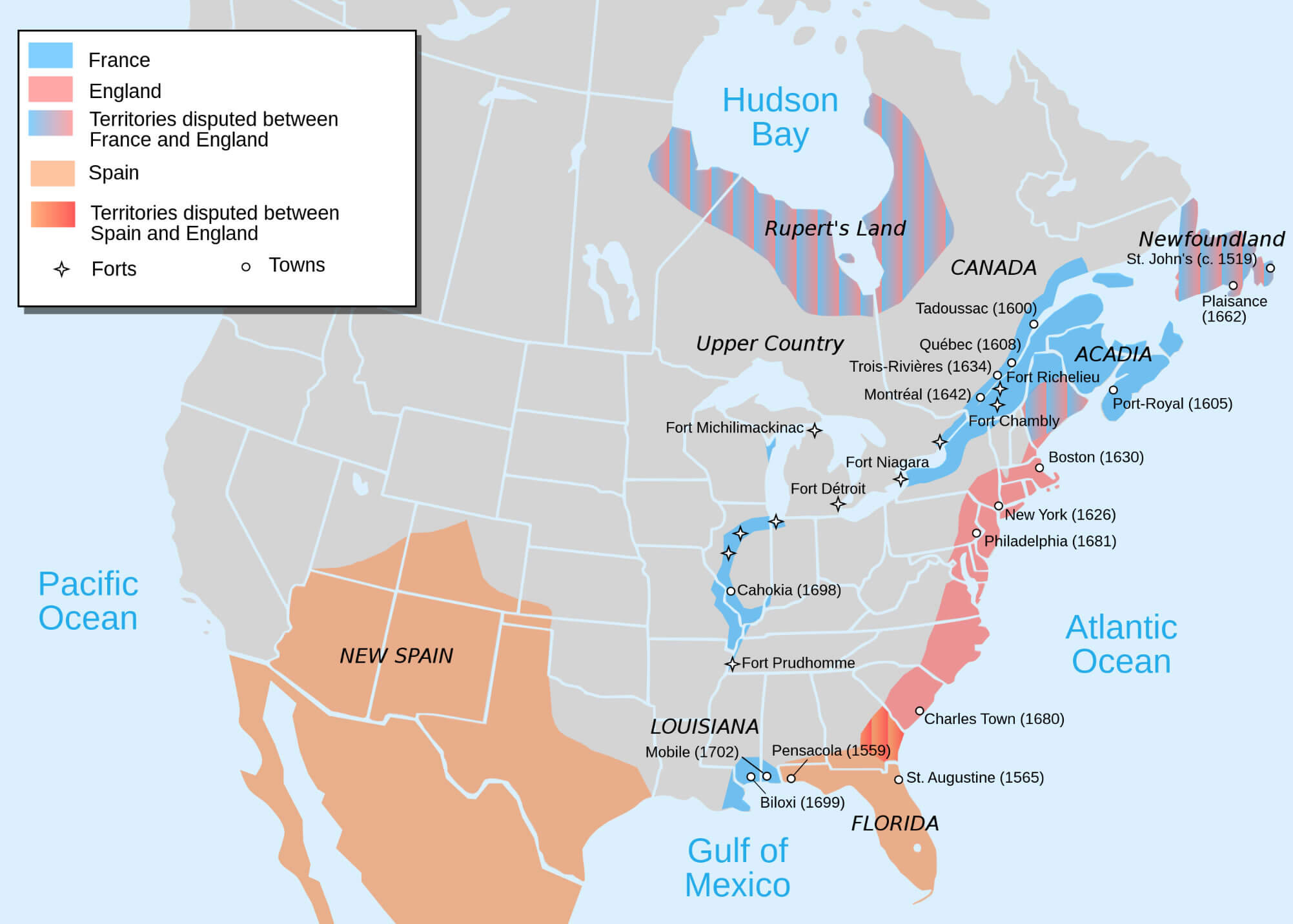Carte coloniale Amerique du Nord 1702