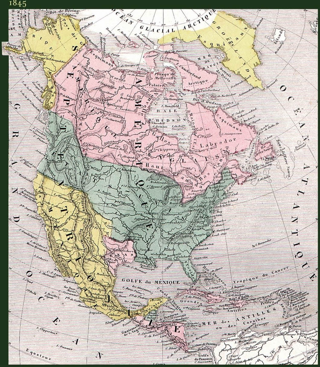 Carte historique Amerique du Nord 1845