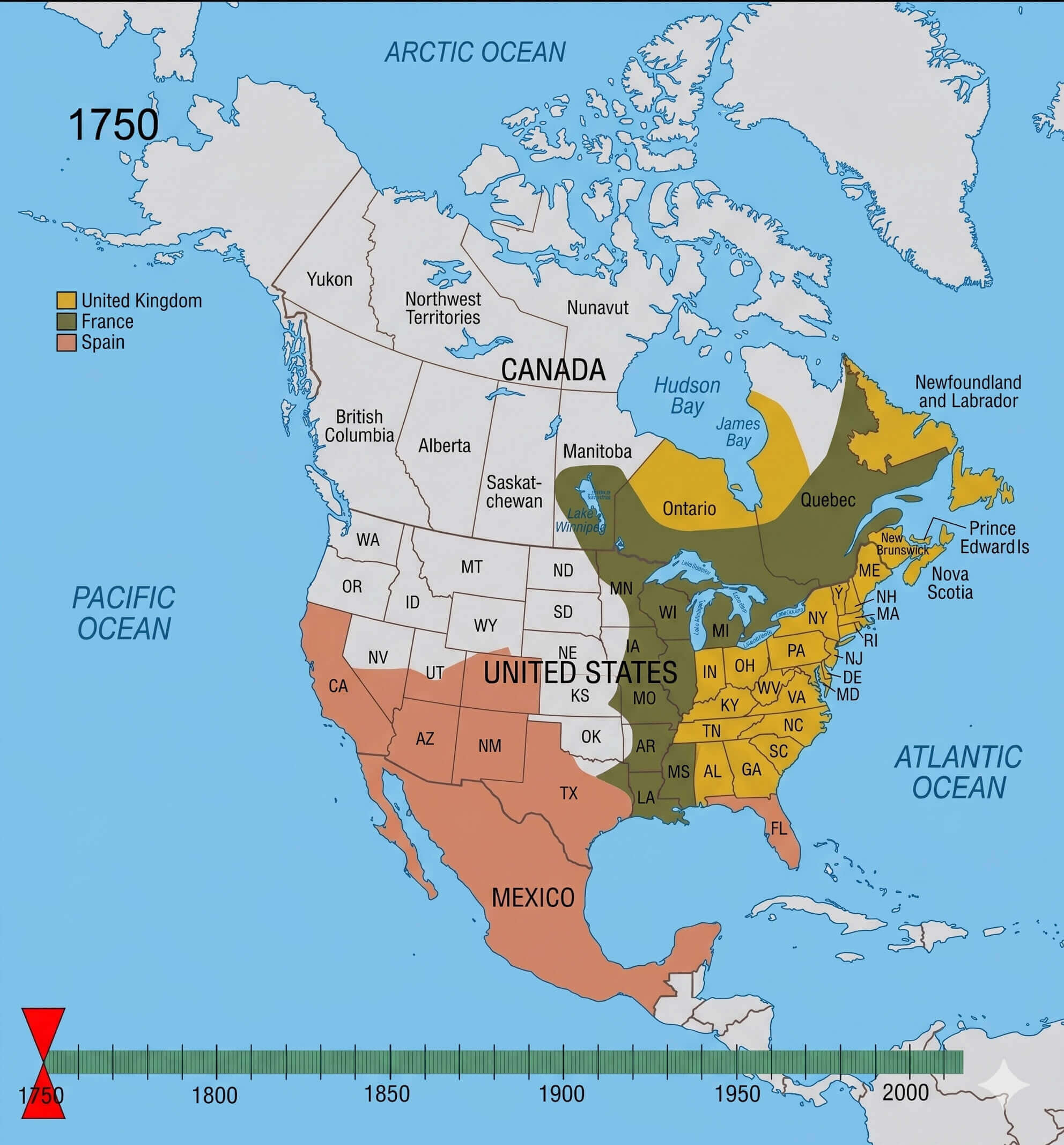 Carte territoires Amerindiens Amerique du Nord 1750