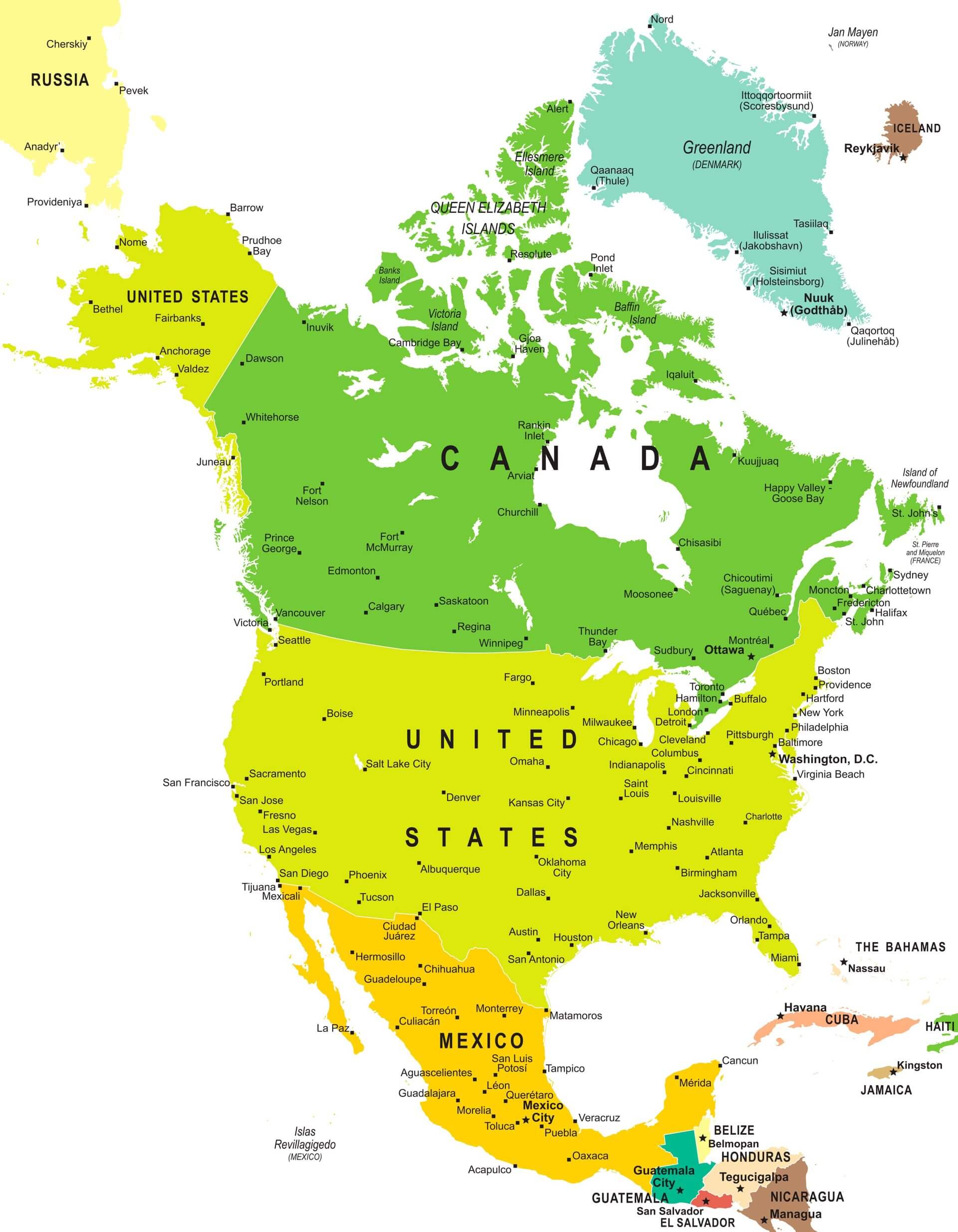 Carte des pays Amerique du Nord