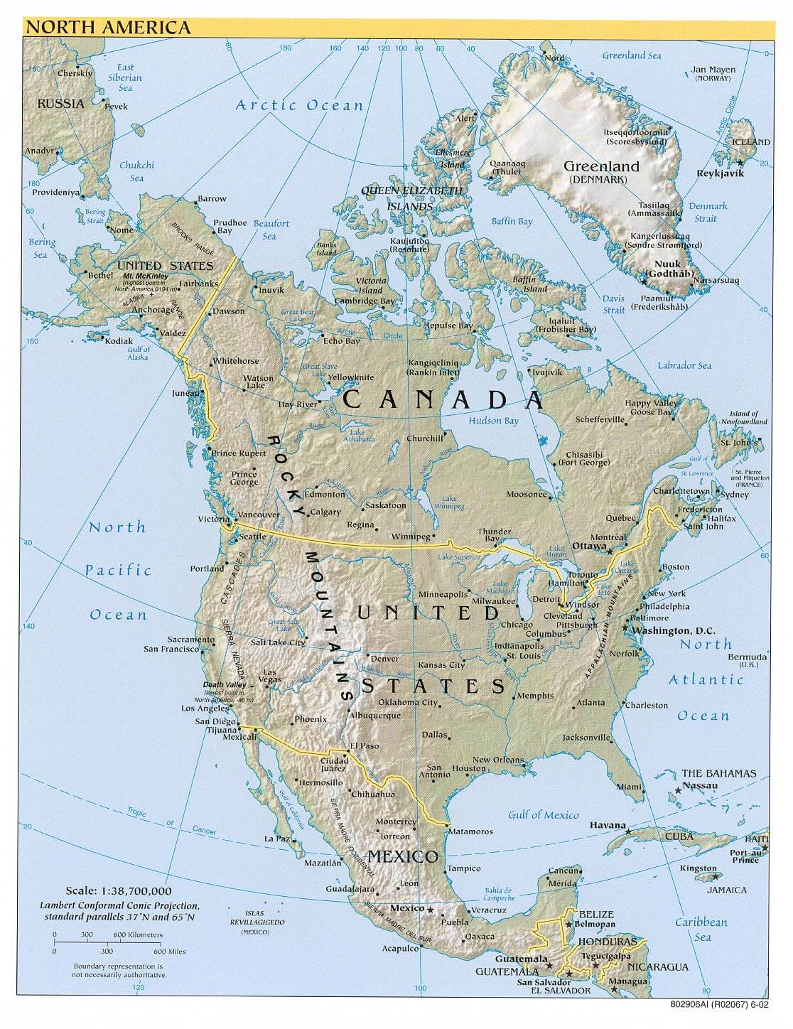 Carte geographique detaillee Amerique du Nord